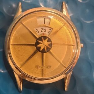 VINTAGE BENRUS DIAL-O-RAMA JUMP HOUR WINDUP MEN'S WATCH 10K RGP RARE WRISTWATCH